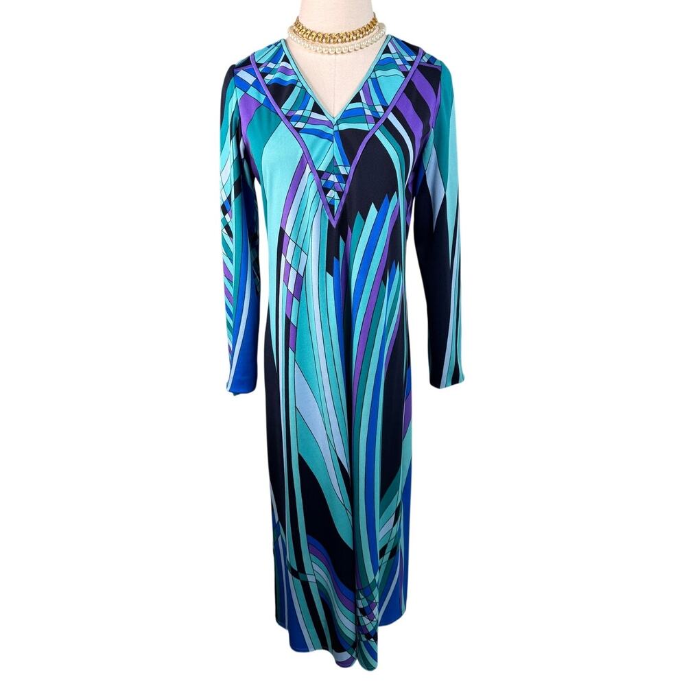 Vintage Nat Kaplan Couture Print Shift Dress Pucci style resort cruise size XS - Picture 2 of 9